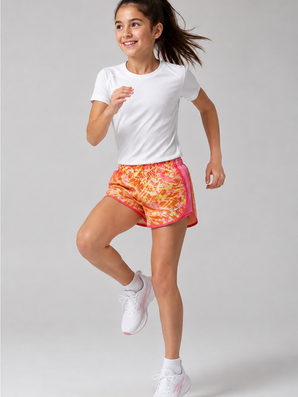 Nike Dri-FIT Kid's  Running Shorts‎ Pink Orange Tropical Print Size Large